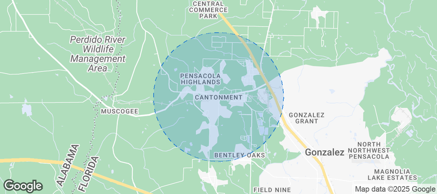 Map of Airbnb listings in Cantonment