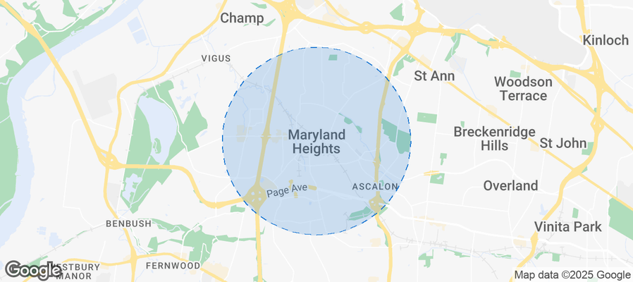Map of Airbnb listings in Maryland Heights