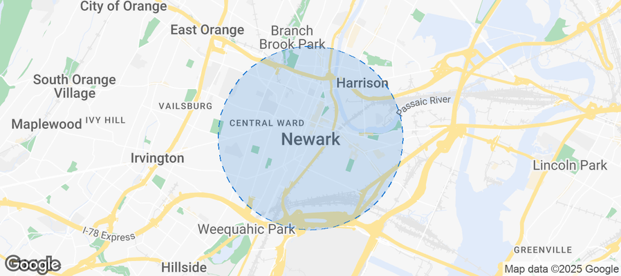Map of Airbnb listings in Newark