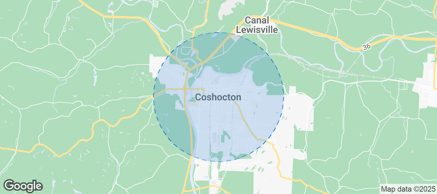 Map of Airbnb listings in Coshocton