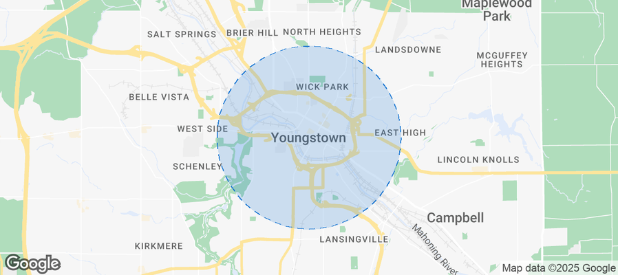 Map of Airbnb listings in Youngstown