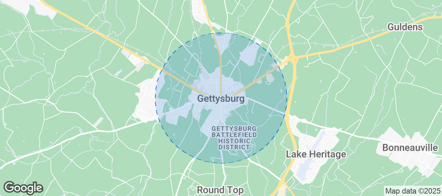 Map of Airbnb listings in Gettysburg